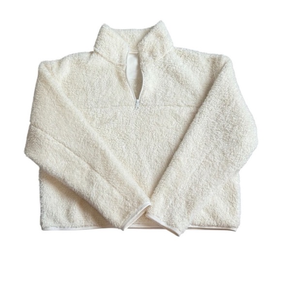 Sz L Girlfriend Collective White Half Zip Pullover Fleece Sherpa Sweatshirt EUC - Picture 5 of 6